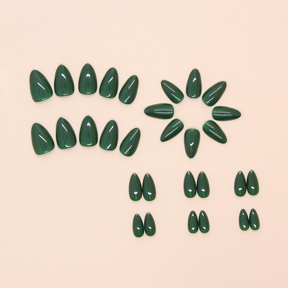 Green Press on Nails Short Almond Fake Nails Press ons False Nails with Designs Acrylic Glossy Full Cover Glue on Nails Press ons Cute Artificial Stick on Nails for Women Manicure 24 Pcs - Image 3