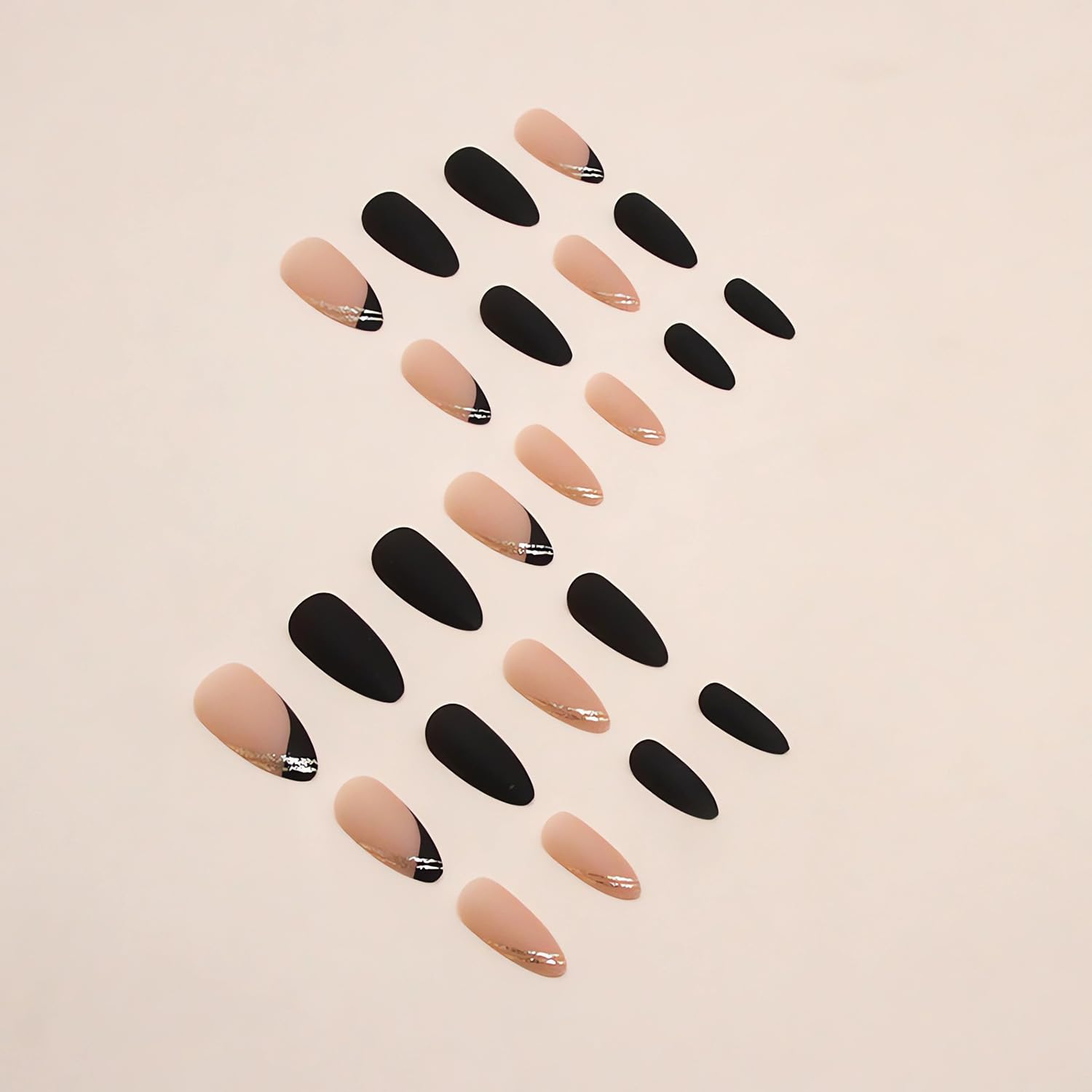 Fall Press on Nails Medium Fake Nails, LPOODDNU Winter Press on Nails Almond Shape False Nail Tips Black Nude Glue on Nails Cute Stick on Nails French Manicure Decorations for Women, 24Pcs - Image 4