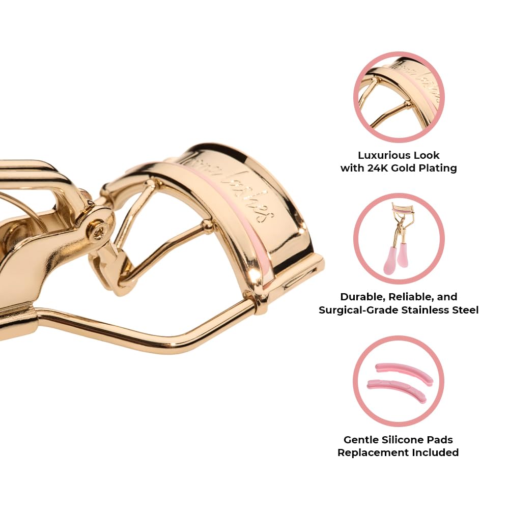 Eyelash Curler - 24K Gold-Plated Stainless Steel Precision Eye Lash Curler for Lush, Luxurious Lashes - Silicone Eyelash Curler Pads, Ergonomic Cushioned Handles - with Replacement Pads - Image 3