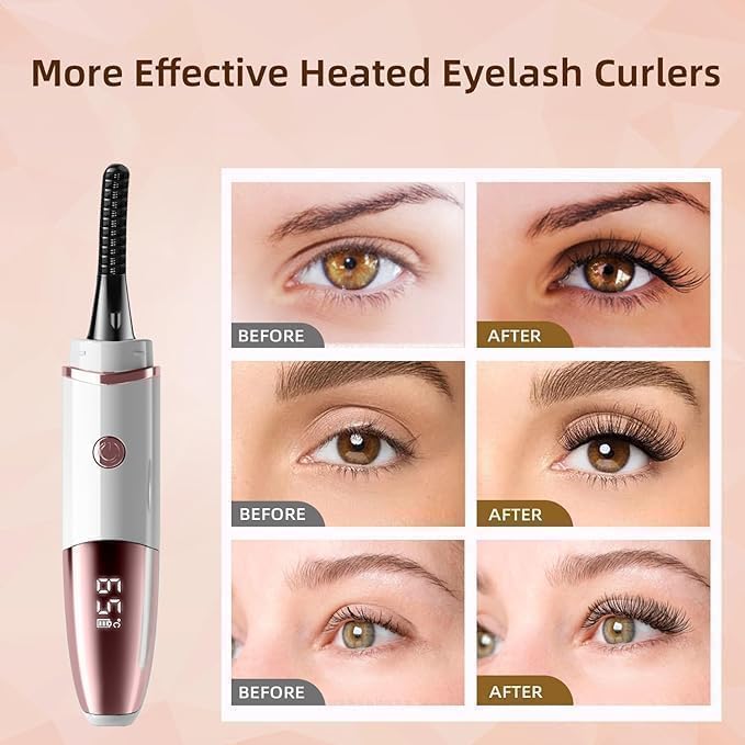 Heated Eyelash Curlers - Fast Heat up Within 10s - 24 Hours Long Lasting - Rechargeable Electric Eyelash Curler with Type-C, with 4 Heating Modes Anti-Burn Mini Lash Curler with LED Display-White - Image 5