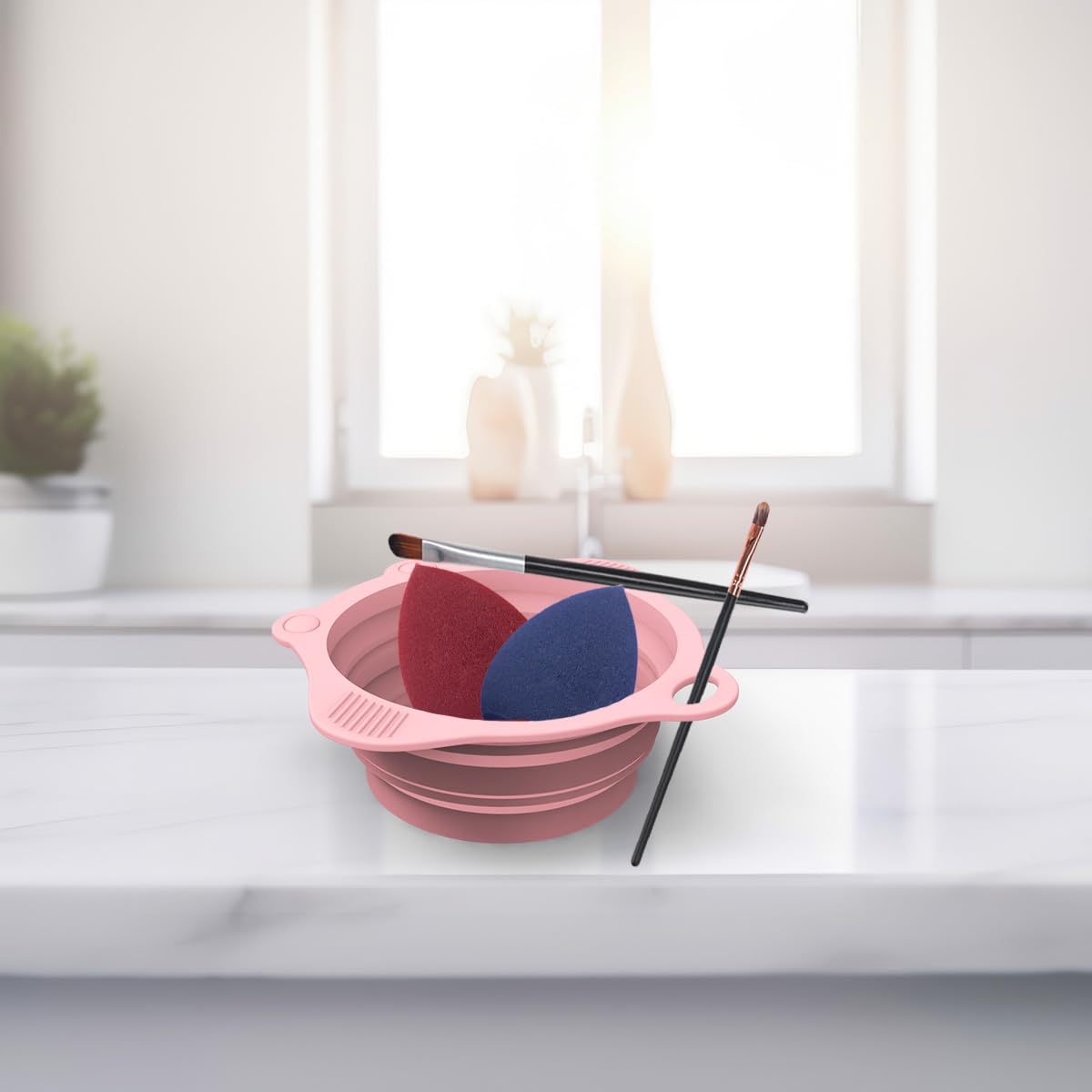Foldable Silicone Makeup Brush Cleaner Pad Bowl, YalsFTY Portable Mat Scrubber Cleaning Tool for Makeup Brushes (Pink) - Image 5