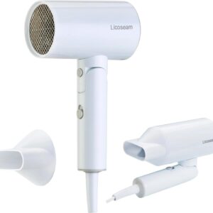 Hair Dryer, 1600W Small Foldable Hair Blow Dryer, Fast Drying Travel Hair Dryer, White