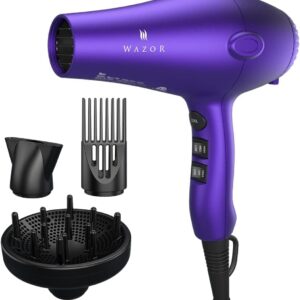 Wazor Lightweight Hair Dryer with Diffuser, Negative Ionic Professional 1875W Blow Dryer with 2 Speed 3 Heat Settings Cool Shot Purple