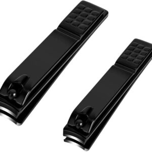Nail Clippers Set, Sharp Stainless Steel Fingernail Clipper & Toenail Clippers, Black Nail Cutter, Large and Small 2 Piece Set.