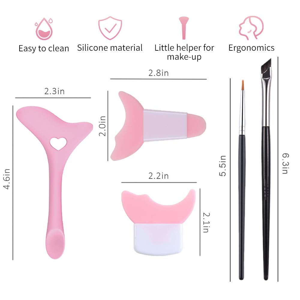 Eyeliner Stencils, 5Pcs Eyeliner Brush Set, Reusable Eyeliner Tool for Eyes Wing, Multifunctional Silicone Eyeliner Aid Mascara Shield, Beginners Friendly (Pink) - Image 4
