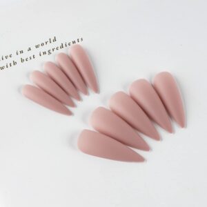 LoveOurHome 100pc Matte Stiletto Press on Nails Long Fake Nails Nude Acrylic Nails Press ons Nail False Nails Full Cover Pointy Stiletto Acrylic Nil Tips Artificial Fingernails for Women Girls