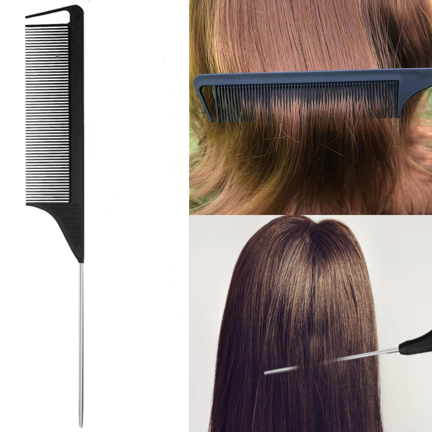 5Pcs Slick Hair Brush Set with 2Pcs Topsy Hair Tail Tool 1Pcs Bristle Teasing Hair Brushes 1Pcs Edge Brush 1Pcs Rat Tail Comb Woman,Girls,Hair Flyaways Styling,Edge&Back Combing biack - Image 6