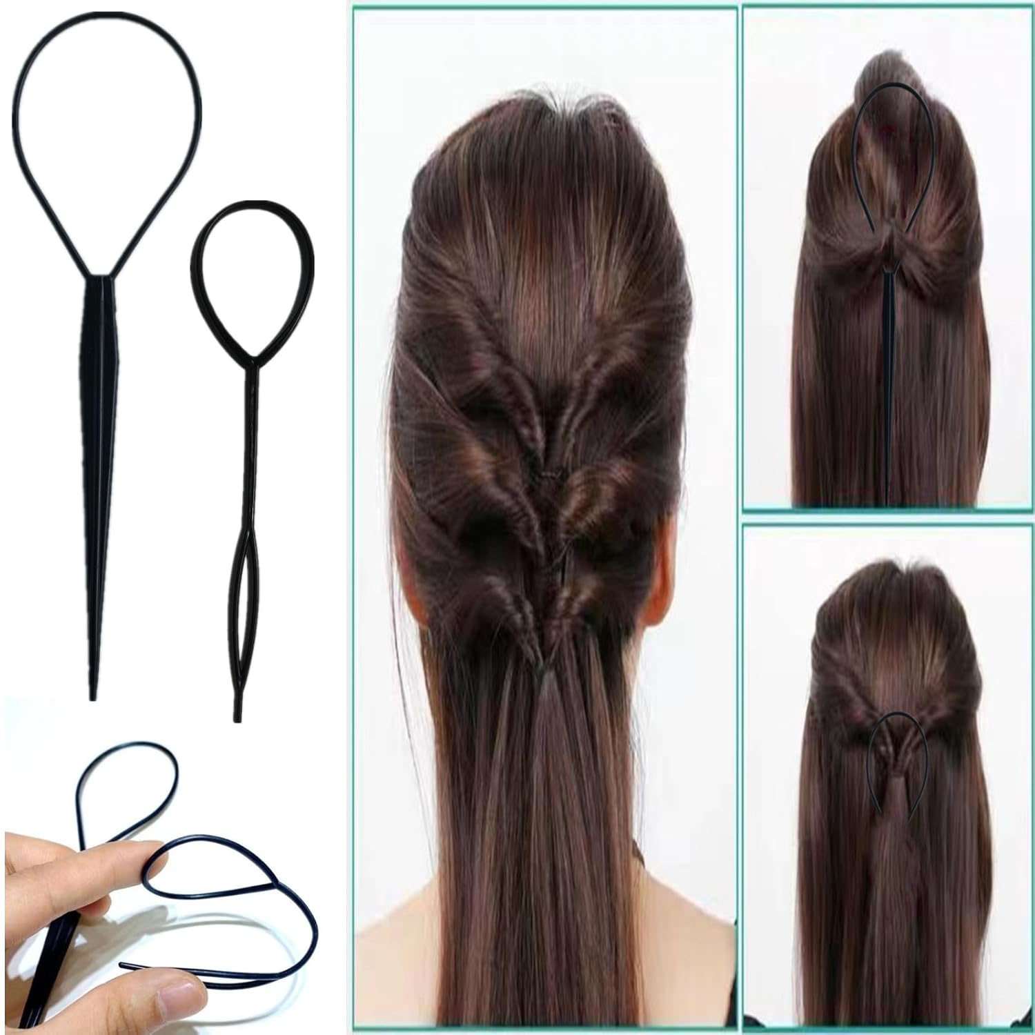 5Pcs Slick Hair Brush Set with 2Pcs Topsy Hair Tail Tool 1Pcs Bristle Teasing Hair Brushes 1Pcs Edge Brush 1Pcs Rat Tail Comb Woman,Girls,Hair Flyaways Styling,Edge&Back Combing biack - Image 5
