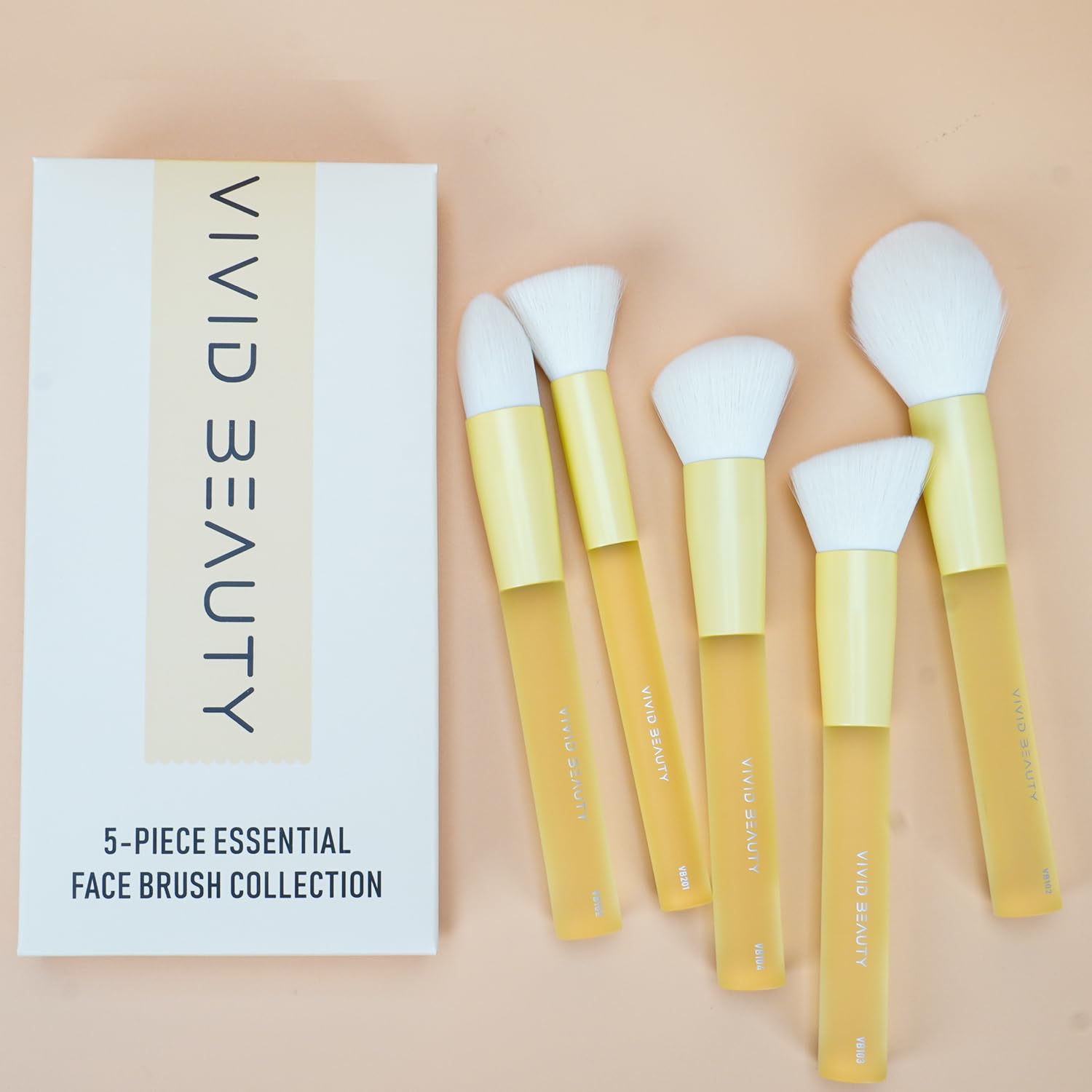 5pcs Yellow Face Makeup Brush Set – Mimic Natural Wool Synthetic Bristles, Non-Slip Rubber Handles – Cruelty-Free, Travel-Friendly Make up Brushes– Perfect for Contouring, Setting & More - Image 2
