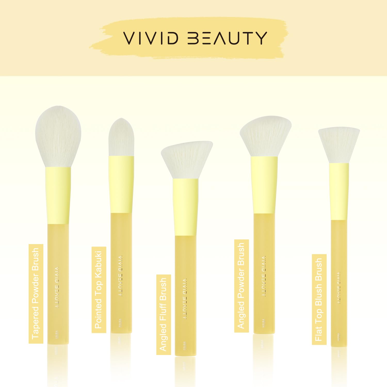 5pcs Yellow Face Makeup Brush Set – Mimic Natural Wool Synthetic Bristles, Non-Slip Rubber Handles – Cruelty-Free, Travel-Friendly Make up Brushes– Perfect for Contouring, Setting & More - Image 7