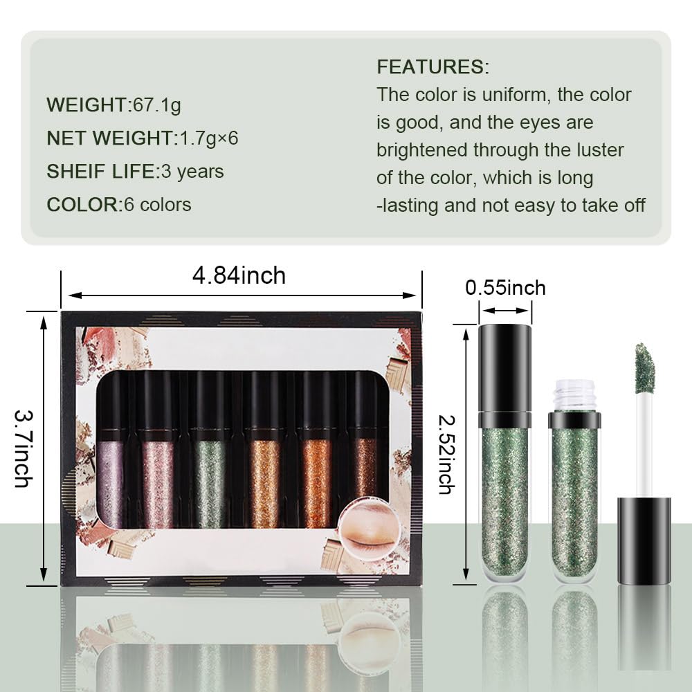 6 Colorful Shades Waterproof Liquid Glitter Eyeshadow Eyeliner Sticks Kit – Long Wearing Professional Eye Makeup Set,sombras de ojos,Set B - Image 6