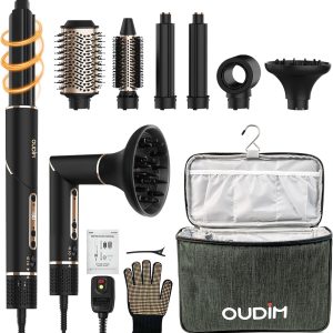 6-in-1 Multi-Functional Hot Air Comb, Interchangeable Brush Head, Negative Ion Hair Dryer Brush and Styler, Brushless Motor with 110000 RPM High-Speed, Rapid Drying, Storage Bag.