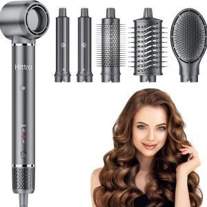 6-in-1 Multi Styler & Professional Hair Dryer Brush, Frizz-Free Hot Air Wrap Hair for Fast Drying, Volumizing, Straightening, Curling Without Heat Damage, Gift for All Hair Types' Women (Gray)