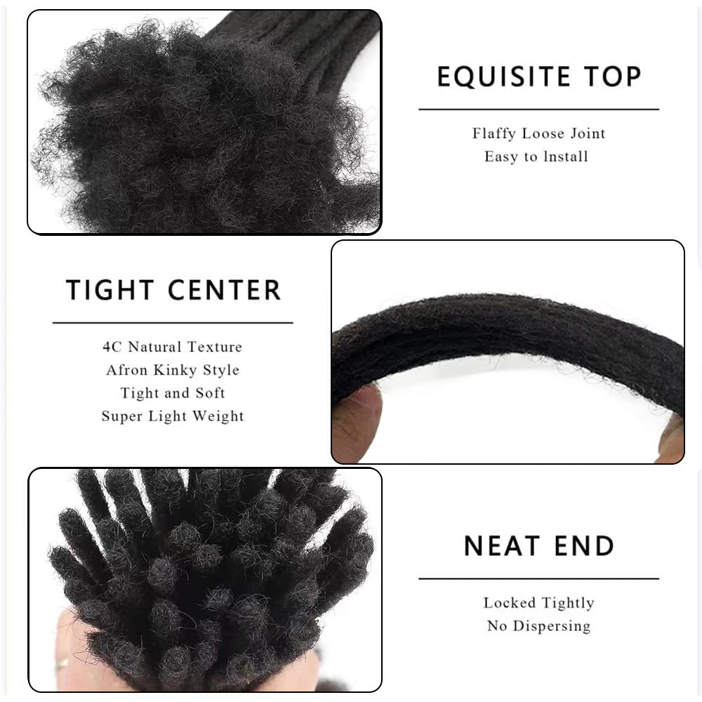 6 Inch 0.4cm Thickness Dreadlock Extensions Human Hair 30 Strands Locs Extensions Real Human Hair, Natural Black for Women Men Kids Full Handmade Permanent Locs Can Be Dyed and Bleached - Image 2