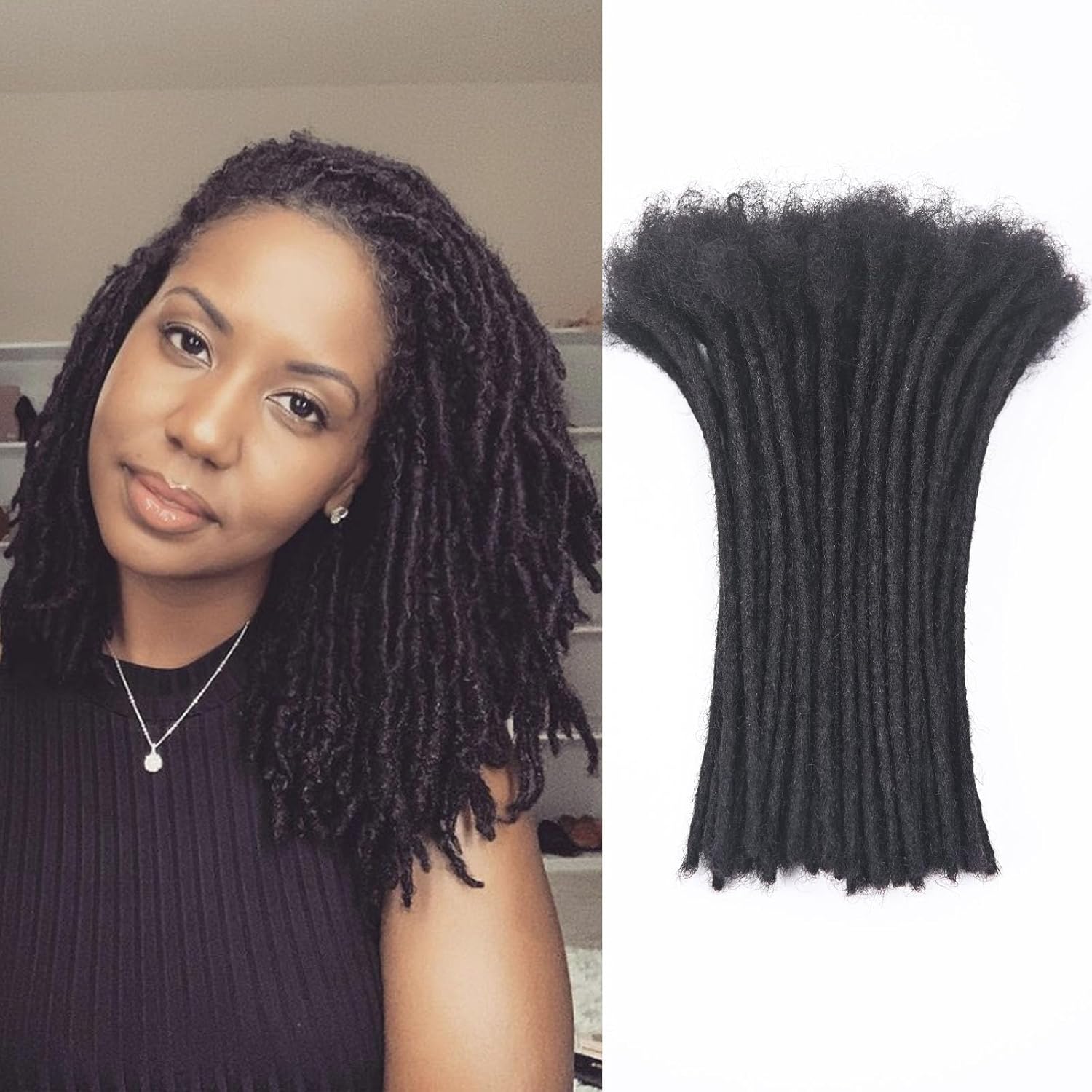 6 Inch Dreadlock Extension Human Hair 10 Strands 0.4cm Thickness 100% Full Handmade Permanent Loc Extension Human Hair For Women/Men Can Be Dyed Bleached Curled (Natual Black)