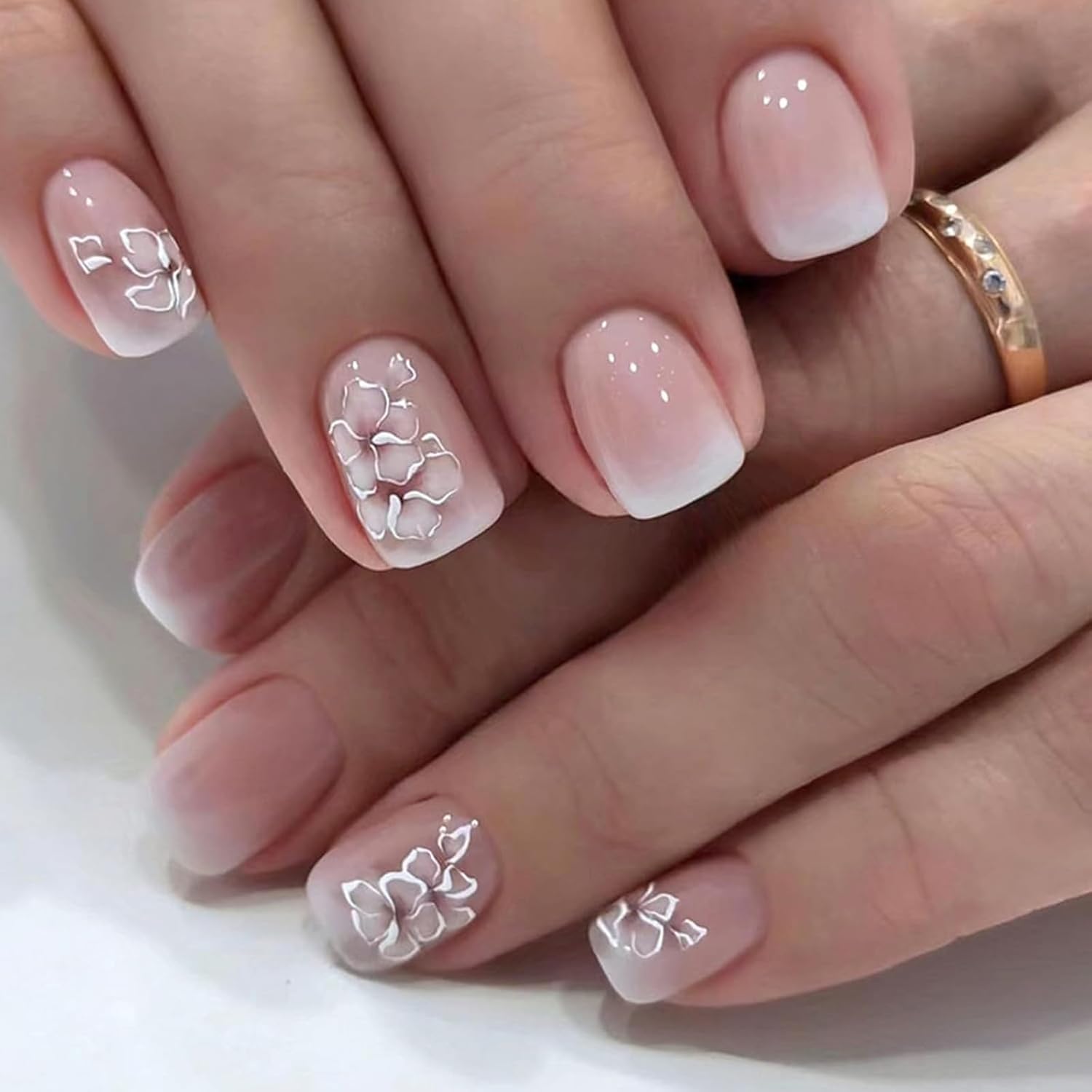 6 Packs (144 Pcs) Press on Nails Medium - Jsiallye Pink Gradient Press on Nails Square Coffin, Glue on with Nail in 12 Sizes - 24 Fake Nails Kit, French Tip Stick on Nails for Women - Image 3