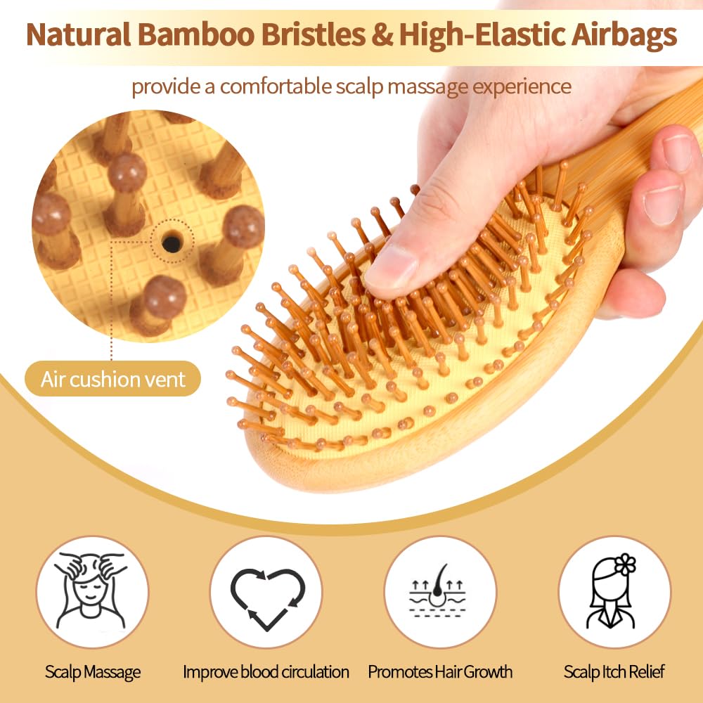 6 Piece Bamboo Hair Brush Set for Hair Growth, Large Paddle Detangler for All Hair Types - Image 3