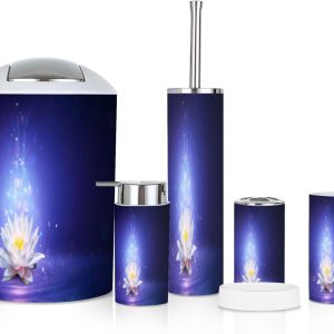 6 Piece Bathroom Accessories Set Magic Lotus Flower Fairy Light Miracle Mystery Trash can Toilet Brush Holder Toothbrush Holder Toothbrush Cup Soap Dispenser Soap Dish Boho Decor