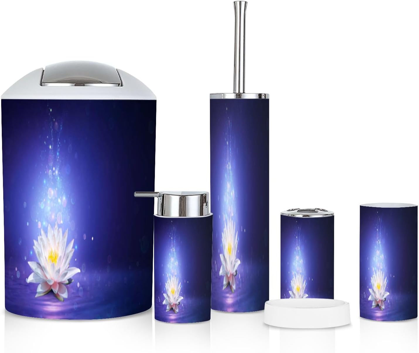 6 Piece Bathroom Accessories Set Magic Lotus Flower Fairy Light Miracle Mystery Trash can Toilet Brush Holder Toothbrush Holder Toothbrush Cup Soap Dispenser Soap Dish Boho Decor