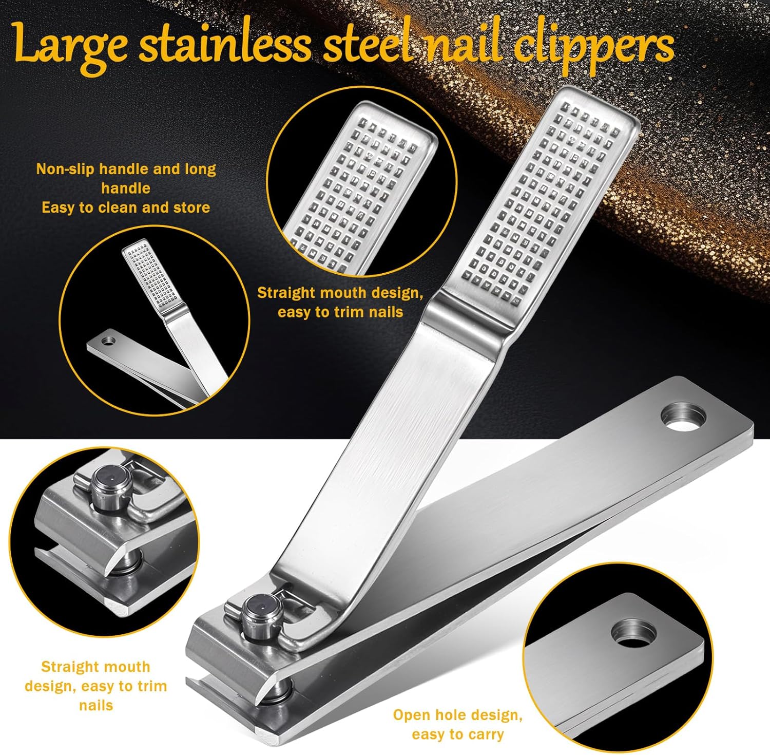 6 Pieces Straight Nail Clippers for Thick Nails Edge Toenails Clippers Stainless Steel Nails Cutters Heavy Duty Fingernail Clipper for Men Women - Image 3