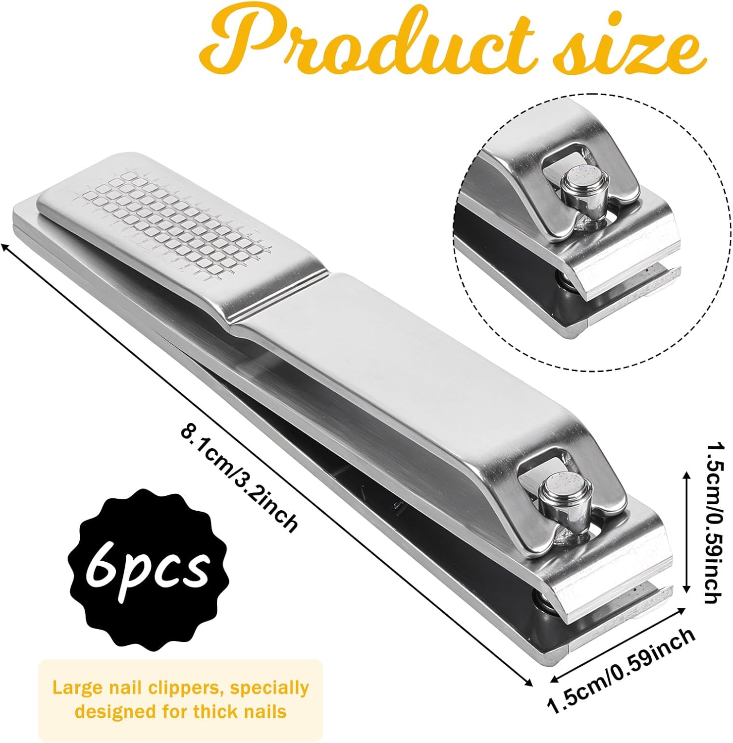 6 Pieces Straight Nail Clippers for Thick Nails Edge Toenails Clippers Stainless Steel Nails Cutters Heavy Duty Fingernail Clipper for Men Women - Image 2
