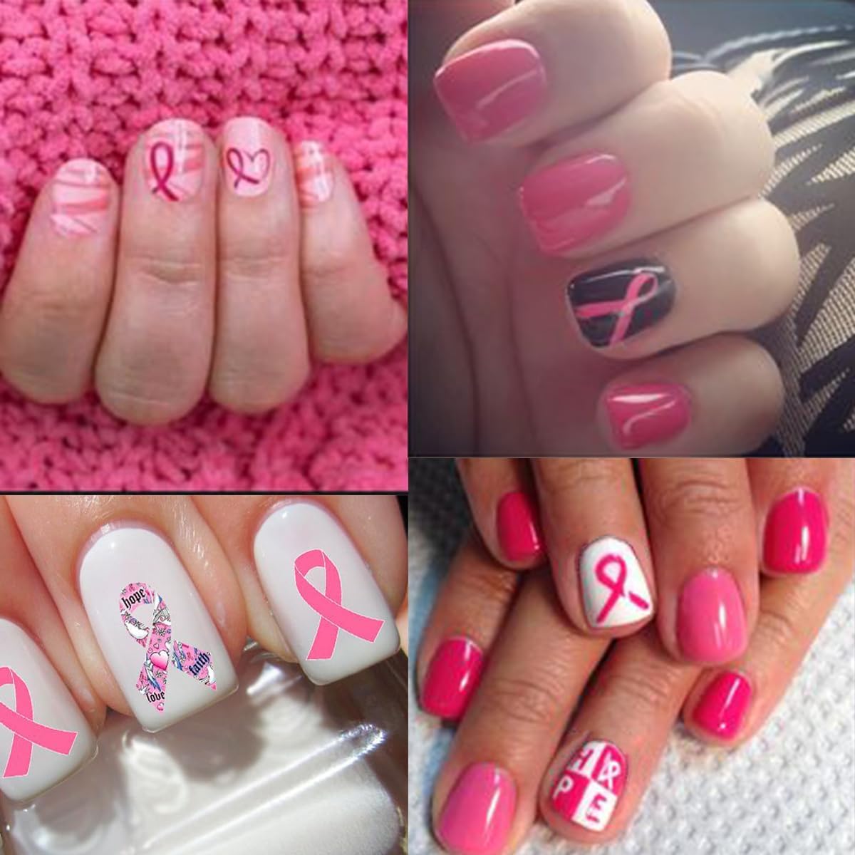 6 Sheets Breast Cancer Nail Art Stickers 3D Self-Adhesive Heart Letter Nail Stickers Pink Ribbon Nail Decals Breast Breast Cancer Nail Design Stickers for Women Girls Acrylic Manicure Salon - Image 2