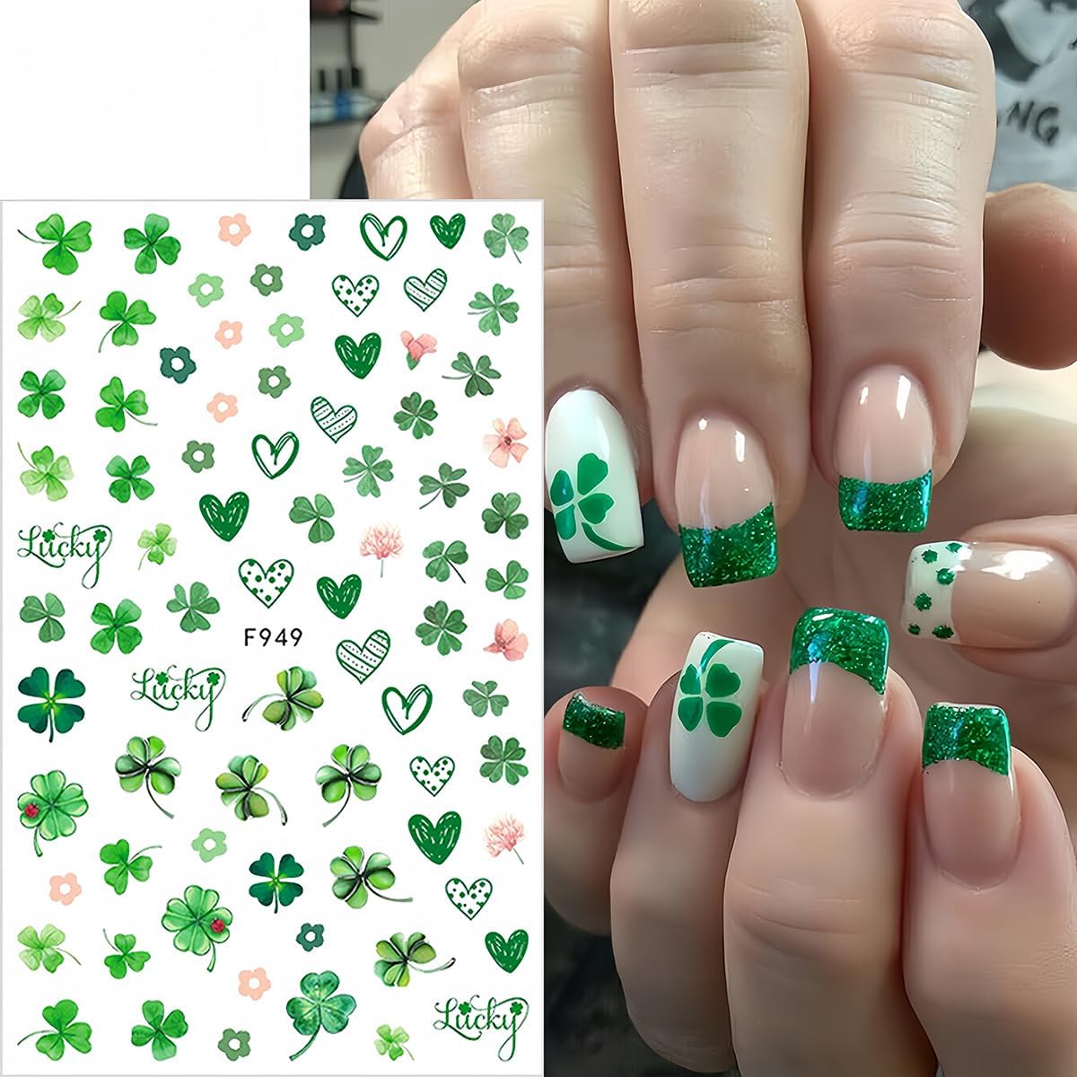 6 Sheets St. Patrick's Day Nail Stickers for Nail Art 3D Self-Adhesive Green Shamrock Nail Decals Four Leaf Clover Nail Sticker Holiday Spring Summer Design Manicure Decor for Women and Girls - Image 7