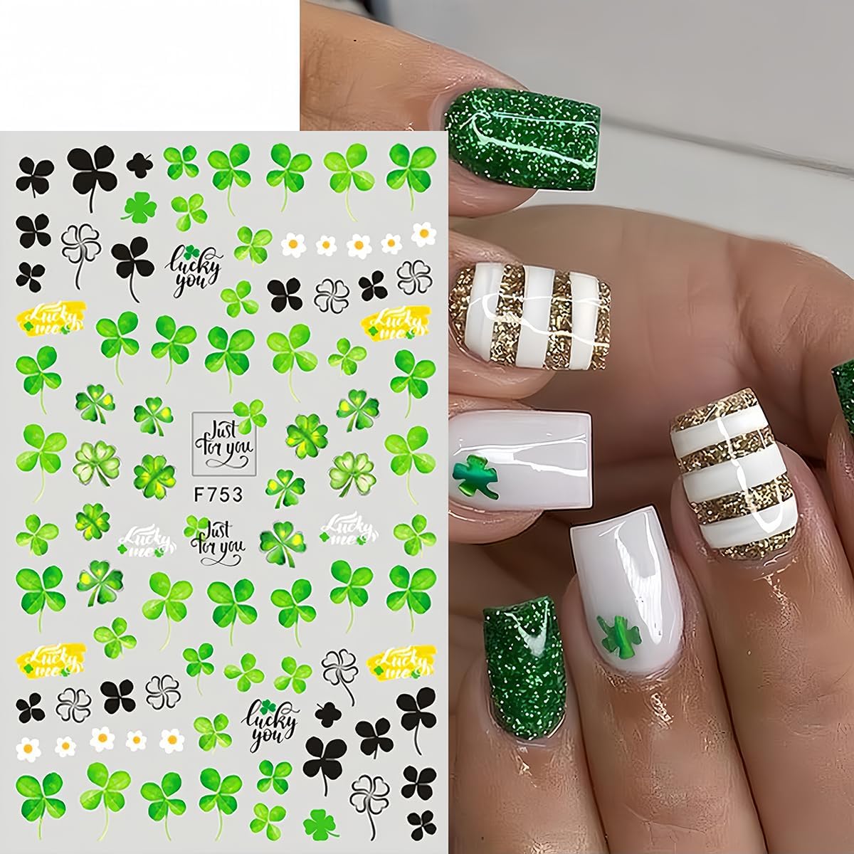 6 Sheets St. Patrick's Day Nail Stickers for Nail Art 3D Self-Adhesive Green Shamrock Nail Decals Four Leaf Clover Nail Sticker Holiday Spring Summer Design Manicure Decor for Women and Girls - Image 6