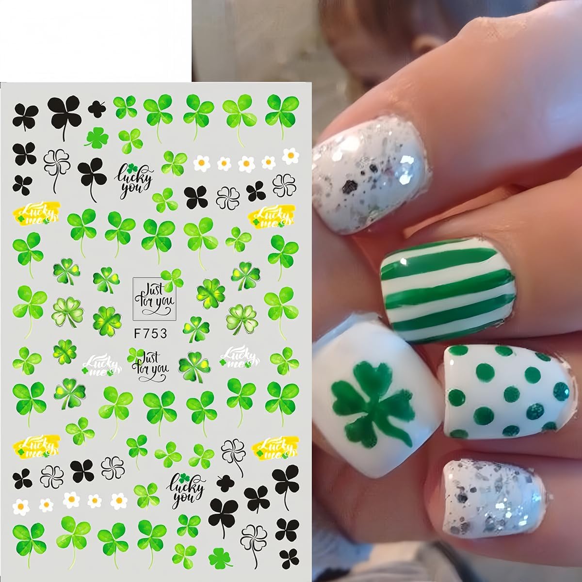 6 Sheets St. Patrick's Day Nail Stickers for Nail Art 3D Self-Adhesive Green Shamrock Nail Decals Four Leaf Clover Nail Sticker Holiday Spring Summer Design Manicure Decor for Women and Girls - Image 5