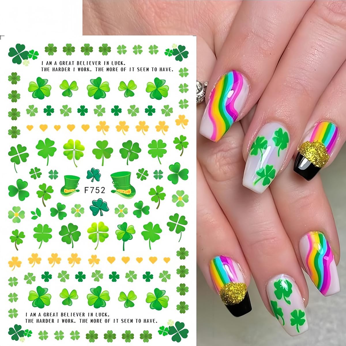 6 Sheets St. Patrick's Day Nail Stickers for Nail Art 3D Self-Adhesive Green Shamrock Nail Decals Four Leaf Clover Nail Sticker Holiday Spring Summer Design Manicure Decor for Women and Girls - Image 4
