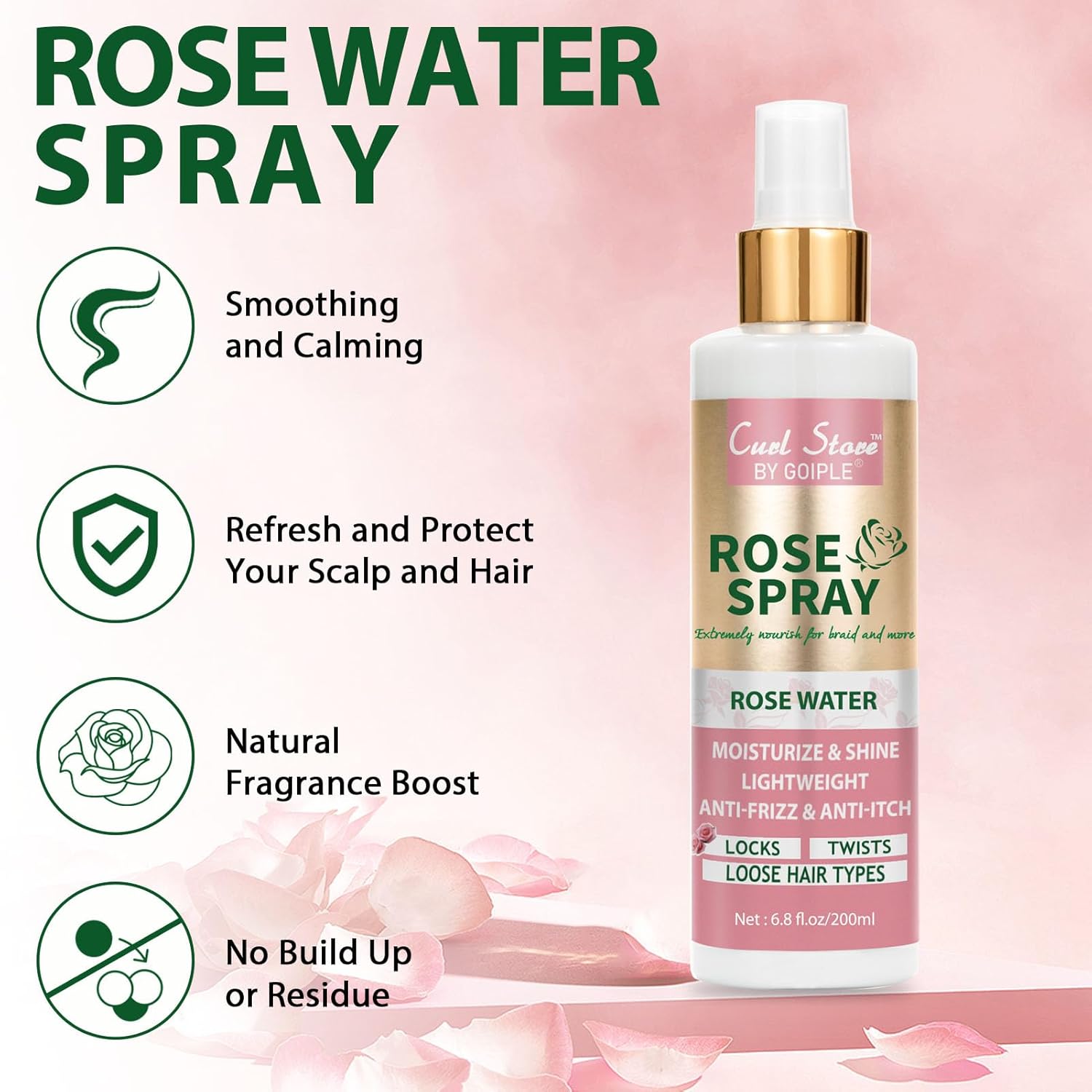 6.8Fl.oz Rose Water Hair Spray for Scalp Moisturizing, Natural Loc Gel for Retwist, Rosewater for Hair Refreshing - Image 3
