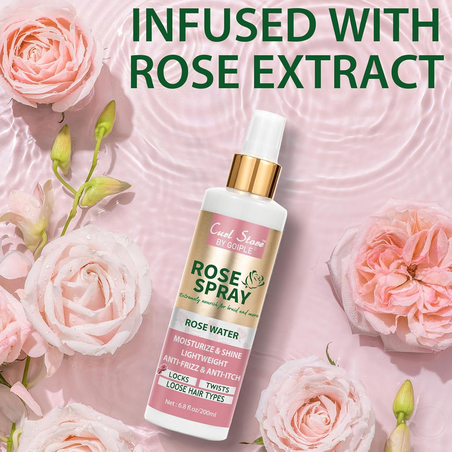 6.8Fl.oz Rose Water Hair Spray for Scalp Moisturizing, Natural Loc Gel for Retwist, Rosewater for Hair Refreshing - Image 2