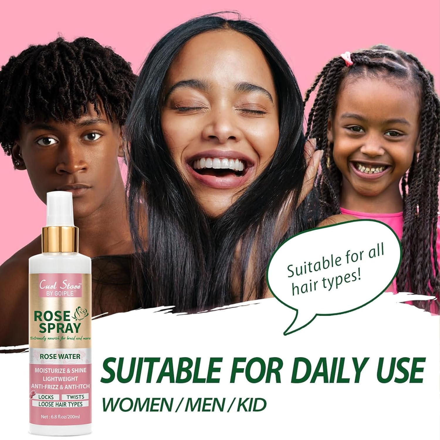 6.8Fl.oz Rose Water Hair Spray for Scalp Moisturizing, Natural Loc Gel for Retwist, Rosewater for Hair Refreshing - Image 8