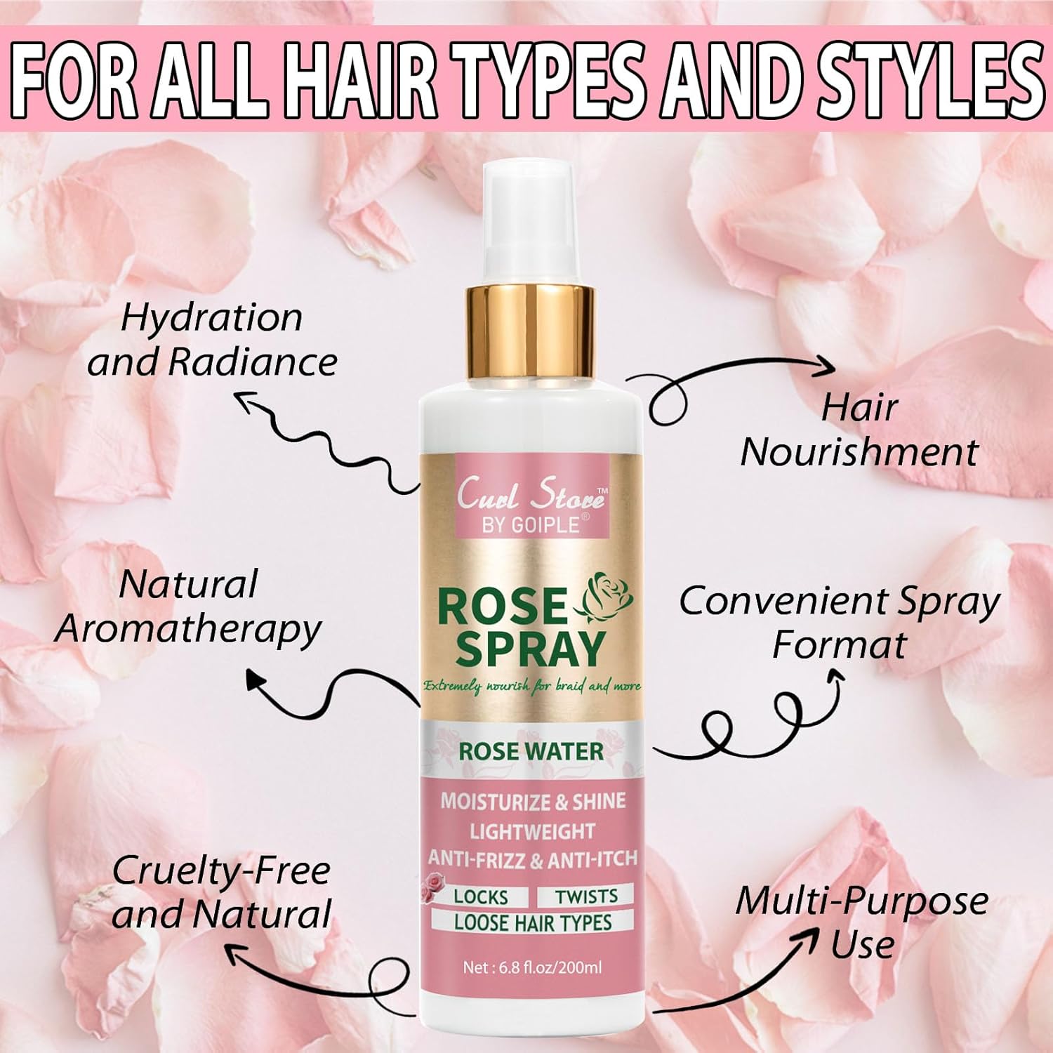 6.8Fl.oz Rose Water Hair Spray for Scalp Moisturizing, Natural Loc Gel for Retwist, Rosewater for Hair Refreshing - Image 4