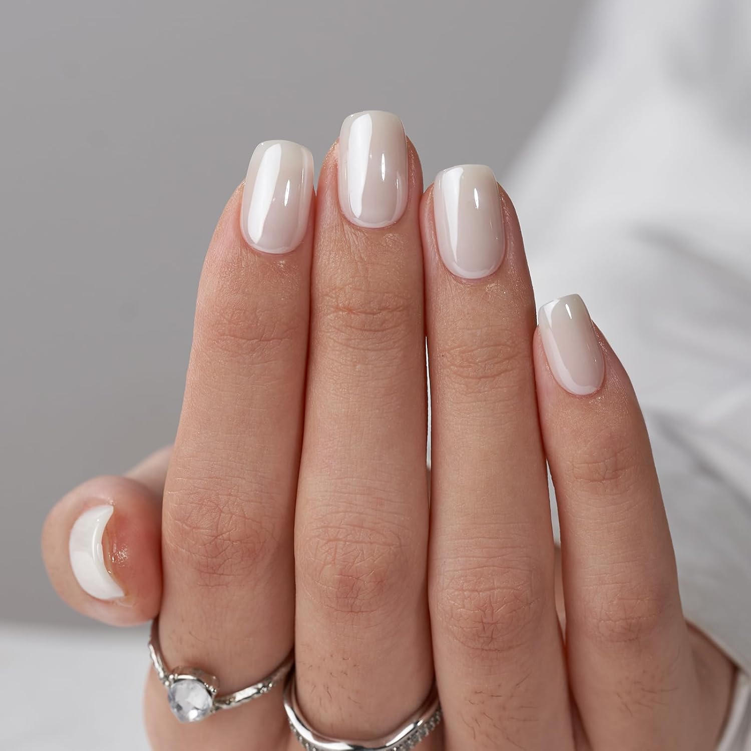 BTArtbox Press On Nails Short - White Soft Gel Press On Nails, Square Chrome Nail Tips Glue On Nails, Reusable Stick On Nails in 15 Sizes - 30 Soft Gel Fake Nails Kit, Vanilla Glazed - Image 2
