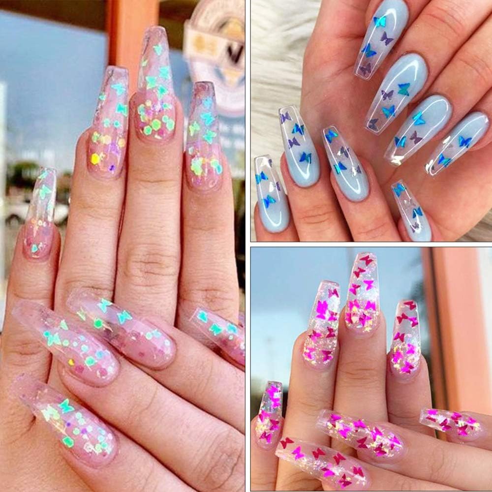 12 Colors Butterfly Glitter Nail Sequins Holographic 3D Nail Art Flakes Colorful Confetti Glitter Sticker,Nail Art Design Makeup DIY Decoration Kit,Nail Sequins for Face Body Eye Hair - Image 2