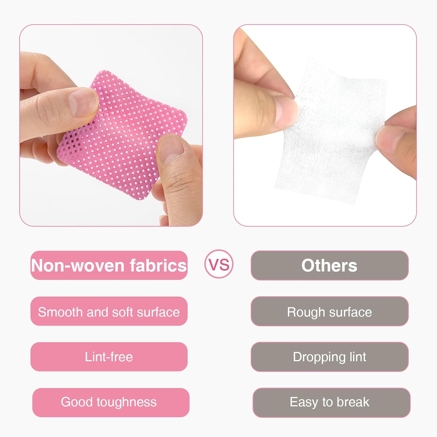 BLUERISE Lint Free Nail Wipes Pink 1200pcs Nail Polish Remover Pads Soft Absorbable Eyelash Extension Glue Cleaning Wipes - Image 6
