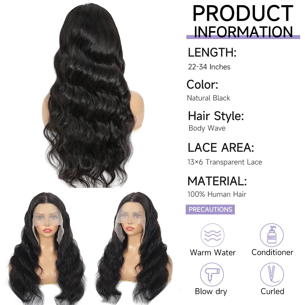 32 Inch Body Wave Lace Front Wigs Human Hair Pre Plucked With Bleached Knots 13x6 HD Lace Frontal Human Hair Wigs 200 Density Natural Color Human Hair Wig - Image 4