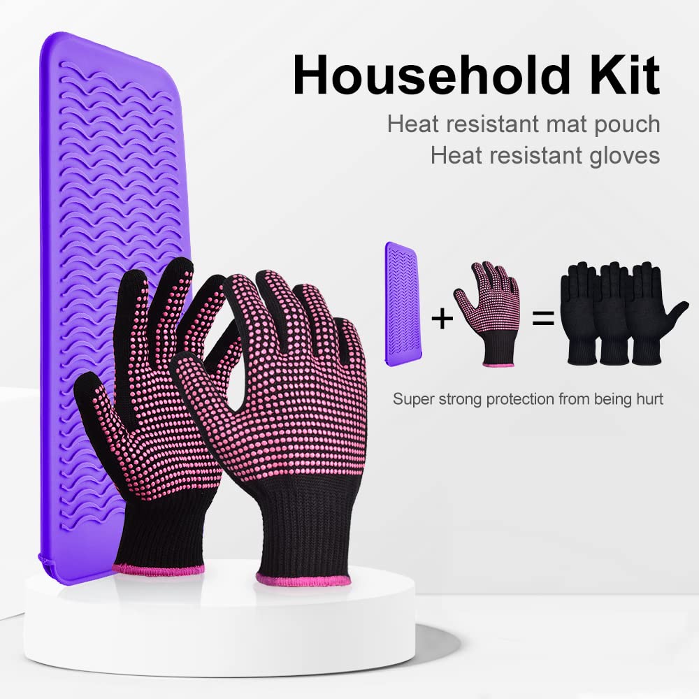 IKOCO Heat Gloves for Hair Styling, 2Pcs Heat Resistant Gloves with Silicone Mat Pouch for Curling Iron, Flat Iron, Straightener, Hot Hair Tools - Image 9