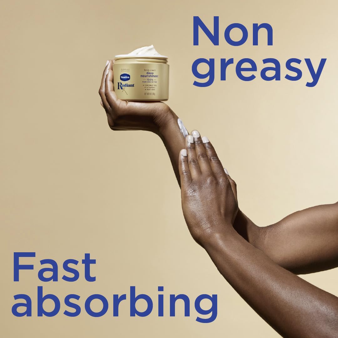 Vaseline Radiant X Deep Nourishment Body Cream 100% Pure Shea Butter, Coconut Oil, Vitamin C, & Peptides 10 oz - Image 5