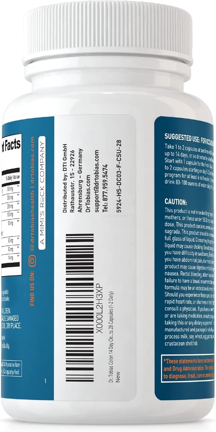 Dr. Tobias Colon 14 Day Cleanse, Advanced Gut Cleanse Detox for Women & Men with Cascara Sagrada, Psyllium Husk, Senna Leaf & Probiotics, Non-GMO Colon Cleanse, 28 Capsules 1-2 Daily - Image 8