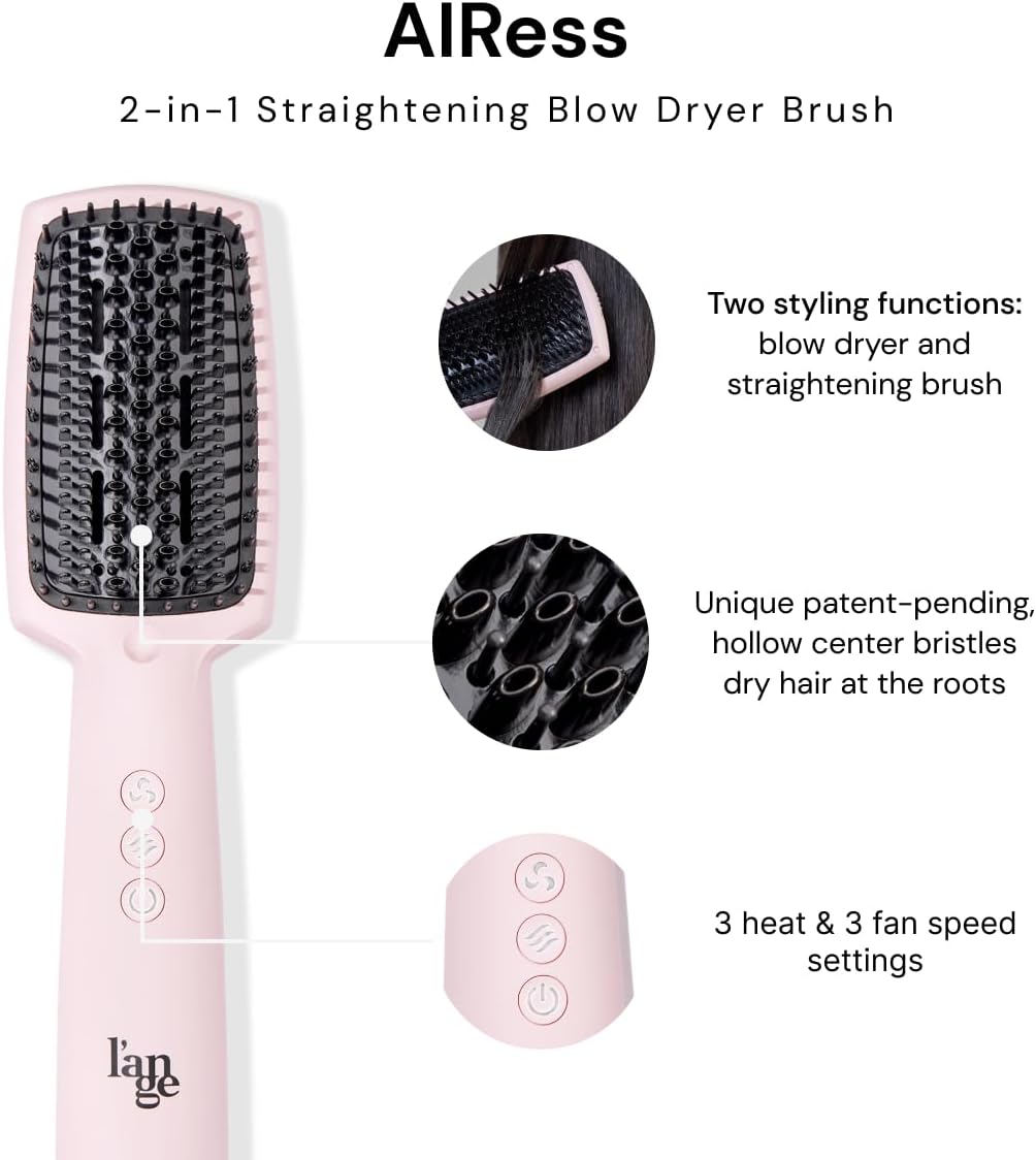 L'ANGE HAIR AIRess 2-in-1 Straightening Blow Dryer Brush | Combines Hair Straightening and Blow Drying Power (Blush) - Image 2