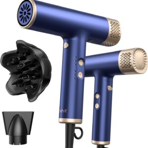 YAPOY Professional Hair Dryer with Diffuser Fast Drying 200 Million Ionic Blow Dryer with 110, 000 RPM High-Speed No Heat Damage Intelligent Thermo-Control Low Noise, Blue