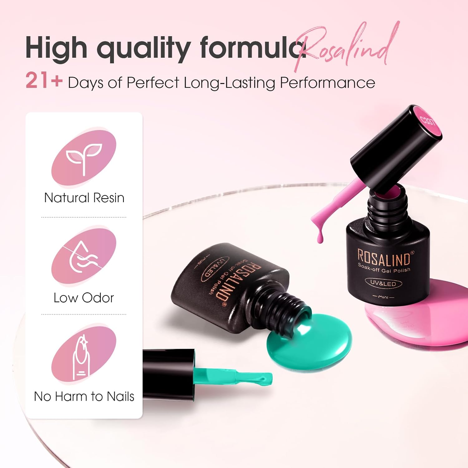 ROSALIND 30PCS Gel Nail Polish Set with Base Coat and Glossy Matte Glitter Top Coat Gel Polish, 26 Multicolored Gel Nail Set for Beginners Nail Art at Home - Image 4