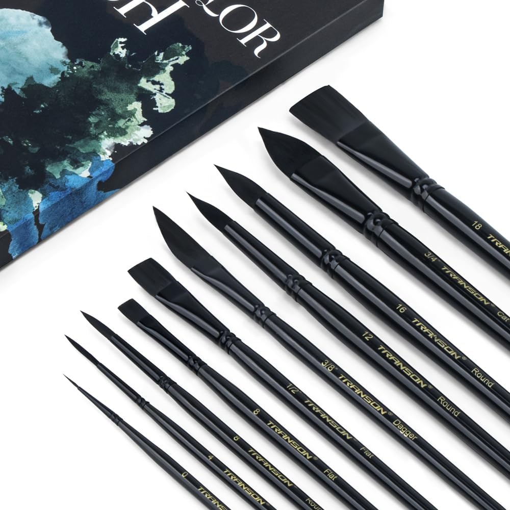 Transon 10pcs Natural Watercolor Paint Brush Set Professional for Watercolor Acrylic Ink Gouache Tempera - Image 7