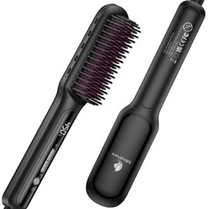 MiroPure Hair Straightener Brush with Plasma Technique, Ceramic Straightening Brush with 16 Temp Settings 30s Fast Heating, Hair Straightener Comb for Women with LED Display & Dual Voltage, Black