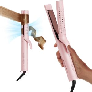 TYMO Airflow Hair Straightener and Curler 2 in 1 - Flat Iron Curling Iron in One for Short Hair, Titanium 1 1/4 Inch Curling Wand, 54 Million Ionic, Anti-Scald for Women, Travel Dual Voltage, Pink