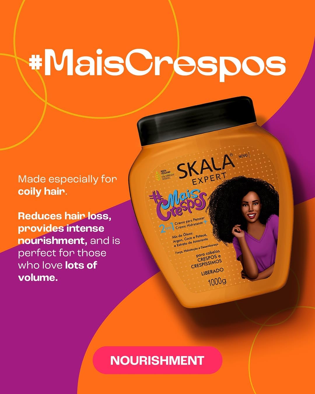 SKALA Mais Crespos Super Curly Hair Type 4ABC - Hydrate , Eliminate Frizz 2 IN 1 Conditioning Treatment Cream and Cream To Comb 35.2oz - Image 2