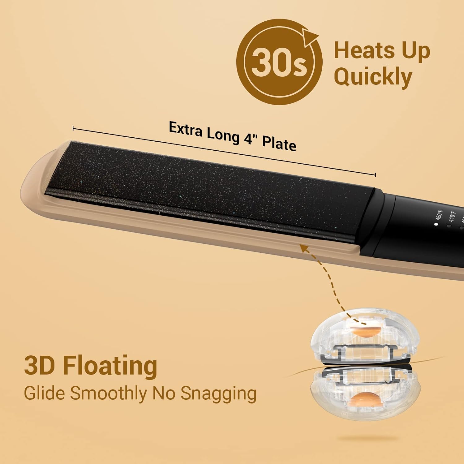 Professional Hair Straightener Ceramic Tourmaline Flat Iron Straightens and Curls 2 in 1 Adjustable Temp up to 450℉ Avoid Snagging - Image 2