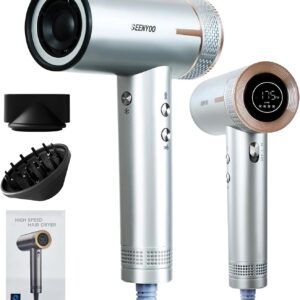 Hair Dryer, Quick Fast Drying 160000 RPM High Speed Ionic Blow Dryer, 2 Speeds & 4 Temps Hair Dryers with HD Display, Low Noise Hair Dryer with Magnetic Nozzle & Diffuser for Home Travel Salon